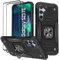 KANSi Funda para Samsung Galaxy S23 FE, Cristal Vidrio Templado [2 Piezas] Capa Anillo iman Soporte Hard PC y Silicona TPU Antigolpes Armor Carcasa - Negro