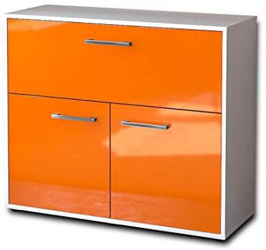 Lqliving Sideboard - Beistellschrank Cassandra, Korpus: Weiss matt, Front: Hochglanz-Design Orange (92x79x35cm), inkl. Metall Griffen, Made in Germany