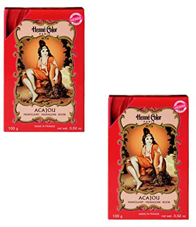 Fenny’s Creation Henne Color Mahogany Henna Powder 100g (Pack of 2) henna for hair (ACAJOU) with Fenny's Creations Shower Cap