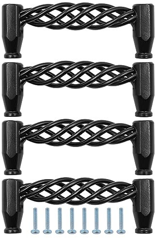 ZONADAH Set of 4 Traditional Drawer Cabinet Handle, Hole Distance 96mm, Metal Bird Cage Furniture Door Pull Handles, Antique Bow Handle, Drawer, Door, Cupboards, Bathroom, Kitchen, Black