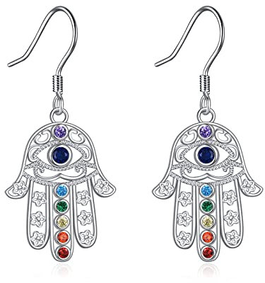 Chakra Ohrringe Silber 925 Nazar Ohrhänger Hamsa Hand Chakra Schmuck Damen