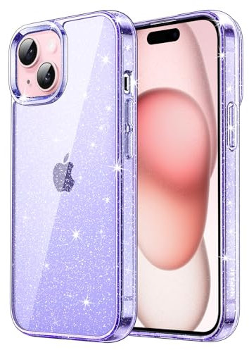 JETech Cover Glitter per iPhone 15 6,1 Pollici, Custodia Bling Brilla Paraurti Antiurto da Telefono, Carino Scintillante con Donne e Ragazze (Viola Chiaro)