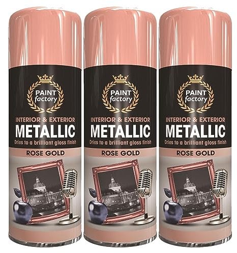 YORKSHIRE HOMEWARE 400ml Gloss Shimmering Metallic Finish Spray Paint Aerosol Quick Drying Sprays Fast Dry and Excellent Coverage for Interior & Exterior Metal, Wood, Plastic, Rose Gold (3 Cans)