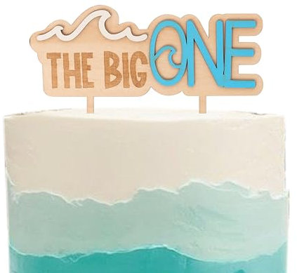 The Big One Tortenaufsatz aus Holz, Wellenmotiv für den ersten / 1. Geburtstag, Party-Dekoration, Surf-Boy-Party-Dekoration, Smash-Kuchen-Foto-Requisiten (Wellenaufsatz)