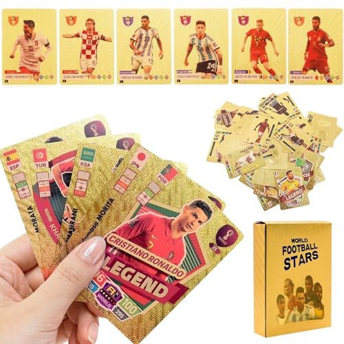 ZOYDP 55 Stück World Cup FußBall Star Karte, Goldfolien Fussball Karten, UEFA Champions League FußBallkarten, FußBall Sammelkarten, Fussballkarten für Fans, Kinder, Teenager und Erwachsene