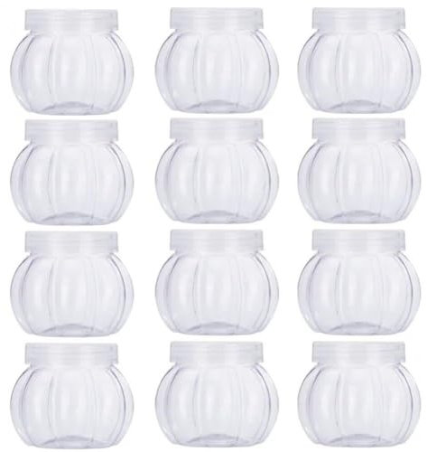 Luxylei Bocaux À Bonbons en Plastique, 12 Pièces, Pots À Biscuits À Citrouille avec Couvercles, Récipient De Stockage des Aliments, Récipient À Bonbons Réutilisable pour Les Collations