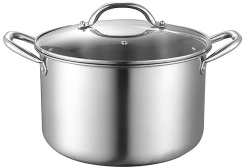 KOOLASA Olla de acero inoxidable de 8 litros con tapa de vidrio,Olla de cocina de cazuela grande y profunda con rejilla de vapor,Olla de inducción de olla de cocción con asas