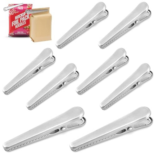 10 Pièces Pince Sachet Alimentaire, 2 Tailles Pince à Sachet Métalliques en Acier Inoxydable, Clip Fermeture Sachet Alimentaire, Pince Crocodile Inox pour Sacs à Café, Pain, Aliments, 8cm et 11.5cm
