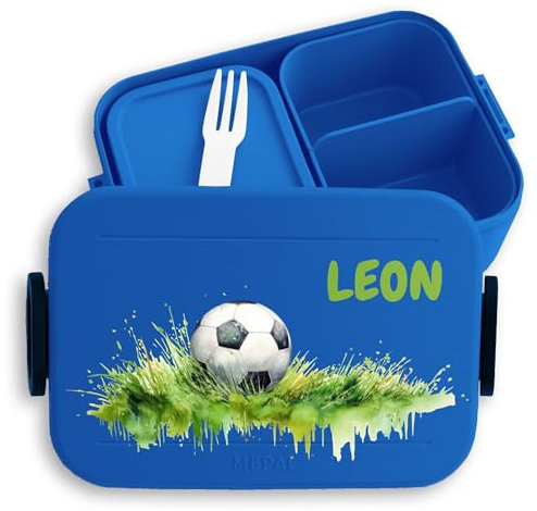 Bento Box Midi Lunchbox für Mepal Bentobox - Fußball Geschenke Junge Fussballgeschenk Kinder - 900 ml - Blau - einschulung brotdose brotbüchse jungen schule soccer fussball jausenbox