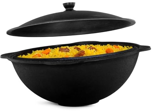 Kazan aus Gusseisen 6L mit Aluminium Deckel Schwenktopf NAMANGAN (flacher Boden) Uzbek Camping Kasan Uzbekisch Cast Iron KESSEL Usbek Asia Topf