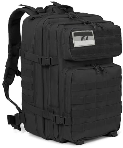 OpTacs Militär taktischer Rucksack 45l Backpack Crossfit Wanderrucksack Bundeswehr mit Molle System Ausrüstung für Trekking Camping Travel wasserdicht (Black)