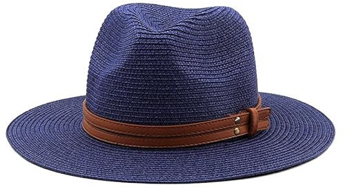 LTHTX Chapeau panama pour homme et femme - Chapeau de soleil Panama en paille à large bord - Chapeau de soleil d'été pliable pour la pêche et les voyages (bleu marine, S), bleu marine, M