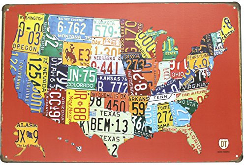 Metall-Blechschild mit englischer Aufschrift Red USA Map Road 66, Vintage-Schild, Poster, Garage, Bar, Heimdekoration, 20,3 x 30,5 cm