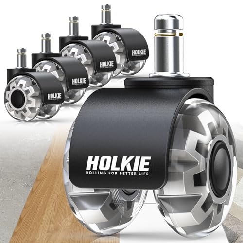HOLKIE Office Chair Wheels 10x22mm 1KEA ONLY 2 Inch Castors Replacement, Grey Dual Rubber Smooth & Silent Desk Chair Casters Wheels-Set of 5 For Hardwood Floors & Carpet Computer Gaming Rollers