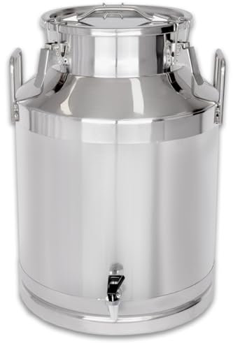 Beeketal 'BMK-50A' Milchkanne Transportkanne 50 Liter aus Edelstahl mit Ablasshahn, auslaufsicherer Deckel mit Dichtung und Spannverschluss - Molkerei Milch Kanne zum Transport oder zur Aufbewahrung