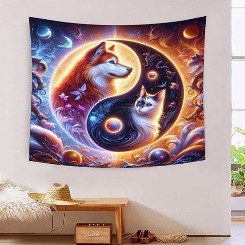 YTPONBCSTUG Yin Und Yang Wandtücher Tapisserie Cartoon bunt Wandbehang Für Wohnheim Schlafzimmer Wanddeko Dekoration 100cmx150cm