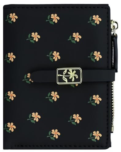 Farcauo Portefeuille à Fleurs Noir Porte Monnaie Femme Feuilles Monnaie Porte Carte Bancaire Portefeuilles Petit Cuir Porte Feuille Monnaie Format Mini