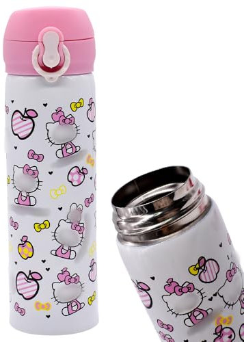 Heellokitty Botella Agua Acero Inoxidable Niños Sin BPA/Sin Fugas, 500 ML Botella Termica Doble Pared, Botellas de Frío/Caliente Reutilizable para Colegio