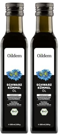 Oildem Bio Schwarzkümmelöl, Ungefiltert, 250ml, Kaltgepresst - 100% rein - Besteht nur aus der echten Nigella sativa (250ml (2er Pack))