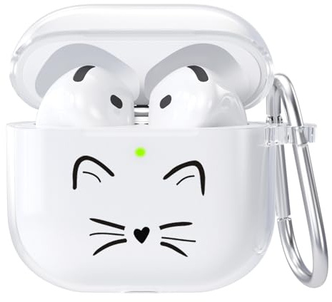 AKABEILA Hülle Kompatibel mit Apple AirPods 4 Transparente Schutzhülle Weich TPU mit Niedliches Design Karabiner AirPods 4 Gen 2024 USB-C Ladehülle LED Front Sichtbar