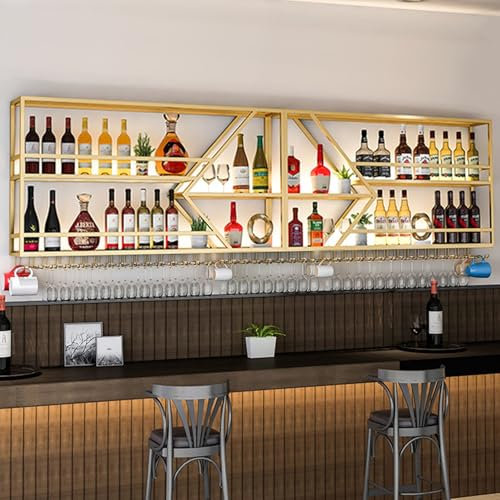 Scaffale sospeso in metallo per liquori, da parete, con porta bicchieri, per cucina, sala da pranzo, bar, organizer per vino e whisky, design moderno Aureate (248,9 cm)