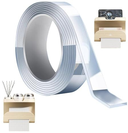 Generisch Zweiseitiges Klebeband – Doppelseitige Klebepads | Robuste transparente Klebebandrolle | Abnehmbares Montageband, wasserdicht, wasserfest und schneidbar für Wände, Fliesen, Keramik und