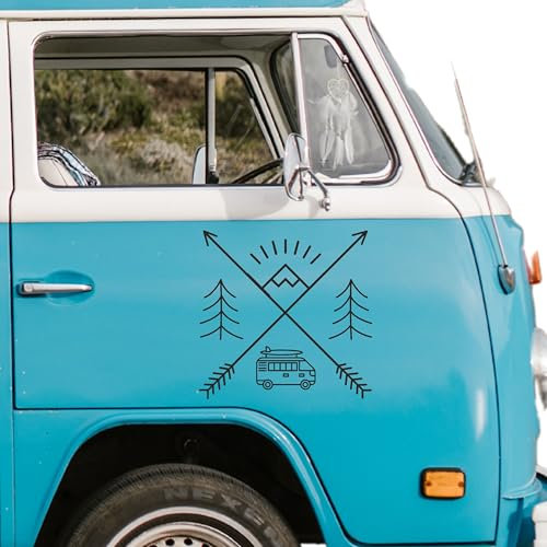 KLEBEKÖNIG Wohnwagenaufkleber Wohnmobil - Kreuz Bulli Berg Tanne - Autoaufkleber Spruchaufkleber Sticker Aufkleber Camper