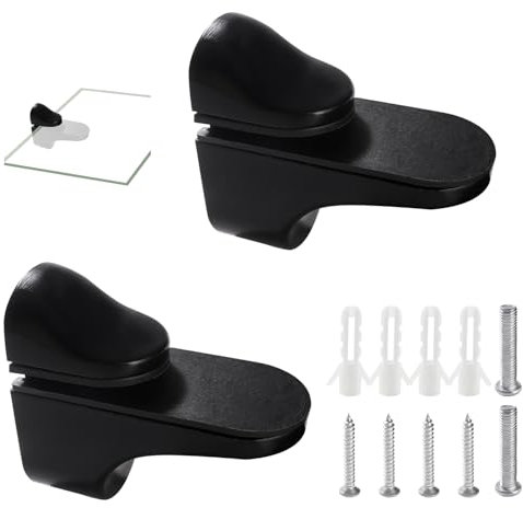 Lyeteung 2 Piezas 5-18 mm Soporte de Estante de Vidrio Ajustable, Soporte Estantes de Cristal Aleación de Zinc, Soporte En Pared Pinza de Vidrio, para Estante de Vidrio, Negro
