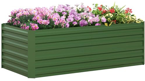 Outsunny Hochbeet aus Stahl, Pflanzbeet Frühbeet Gartenbeet Blumenkasten steckbar, Pflanzkasten Pflanzkübel 180x90x60cm für Garten Balkon Terrasse, Gemüsebeet für Blumen, Pflanzen, Obst
