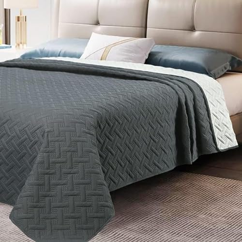 WOLTU 2X Tagesdecke Bettüberwurf 170x210cm Dunkelgrau+Creme Patchwork Wendedesign, Bedspreads aus Mikrofaser, Steppdecke bei Ultraschall genäht, Wohndecke Sofaüberwurf Überwurfdecke für Bett