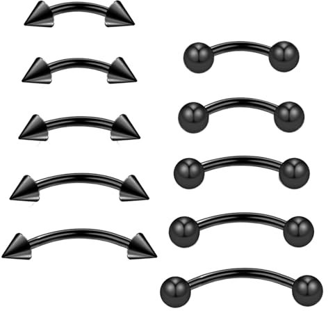Gojewen 10stk Curved Barbell Schwarz Augenbrauenpiercing Lippenpiercing 6-14mm Edelstahl Piercing Nase Lippe Augenbrauen Helix Rook