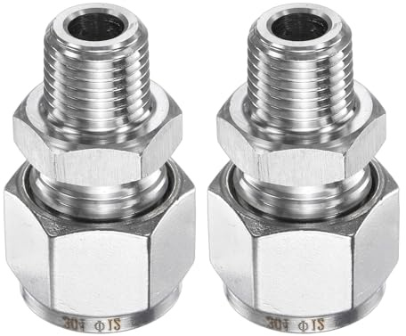 sourcing map 2pcs Compression Fitting 12mm Tube OD x 1/4 NPT Male Thread Stainless Steel Straight Coupler Adapter Compression Tube Pipe Fitting Connector for Oil Gas Water