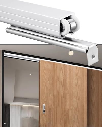 Minglez SchiebetüR Bausatz Schiebetür-Beschlagsatz zur Deckenmontage, Weiß, Hochleistungs-Schiebetür-Rollensatz für Falttüren/Kleiderschränke, Schiebetür-Set(84in/213.4cm,6 Wheels)