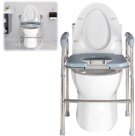 Toilettensitzerhöhung mit Armlehnen,Toilettensitzerhöher mit Höhenverstellbaren,Toilettenstützgestell für senioren,Toiletten Aufstehhilfe,Rutschfeste Toilettengestell Haltegriffe