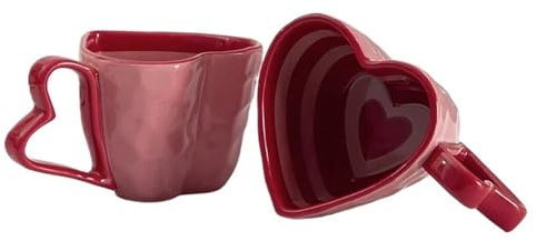 USOHJZ Couple Mugs 2pcs Love Heart Shaped Couple Porcelain Coffee Cup Set Ceramic Coffee Mugs