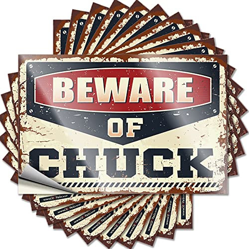 Lustiger Aufkleber mit Aufschrift Beware of Chuck, 10 Stück, Warnaufkleber für Autos (12 x 18 cm)