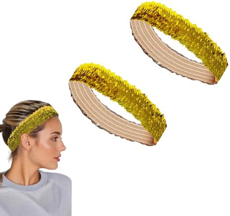 5CM Elastic Sparkly Headband 2PCS,Sequin Headbands For Women,Gold Glitter Sport Headband,Non-Slip Bling Sport Head Band,Glitter Headband