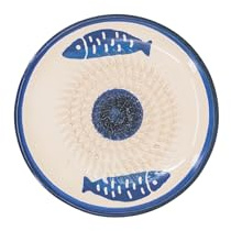 Kaladia Piattaforma in ceramica, ideale per zenzero, parmigiano, ecc. – in bianco con pesci blu – Diametro: 12 cm – fatto a mano e dipinto a mano – Made in Spain