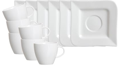 Ritzenhoff & Breker Melodie Espresso-Set 12-teilig, Espressotassen (80 ml) mit Untertassen (11 cm) für 6 Personen, Extravagante Formensprache und schlichtes Design, Porzellan, Spülmaschinenfest, Weiß