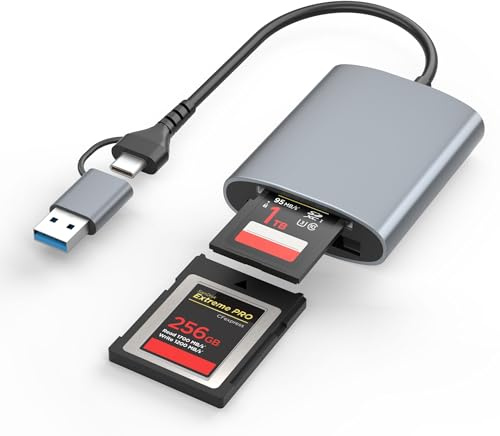 Professional CFexpress Type B and SD Dual-Slot Memory Card Reader with USB 3.2 Gen 2 (10Gbps) Transfer Speed, USB-C&USB-A 2-in-1 CFexpress Type B/SD Card Adapter