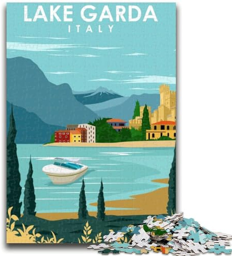 Puzzle mit 1000 Teilen für Teenager, Geschenke zum Gardasee, Italien, Kunst, Stressabbau, schwierige Herausforderung, ganze Familie (Größe 38x26cm)