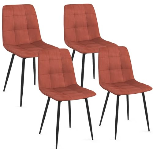 IDMarket - 4er-Set Esszimmerstühle Mila aus Terracotta-Samt
