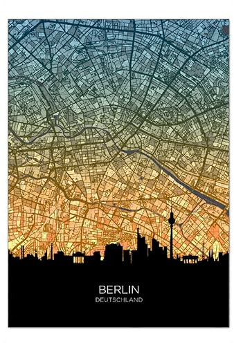 artboxONE-Puzzle XL (1000 Teile) Städte Berlin Skyline Karte Blaugrün - Puzzle Berlin Deutschland Deutschland