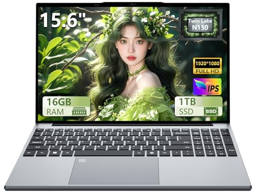 MOGIKK Ordenador Portátil 15,6 Pulgadas, N150 procesador 16 GB RAM DDR4 SSD 1 TB PC Portátil, Laptop con Pantalla de 1920 x 1080, Win11 Pro, 2*USB 3.0, HDMI 4K Computadora portatil