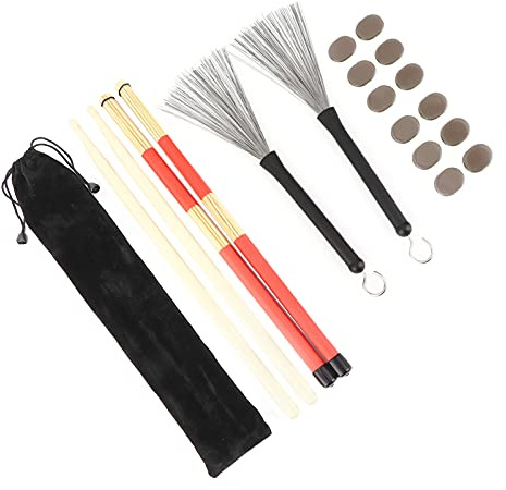 Walfront Drumstick-Set aus Ahornholz und Gummi-Drum-Rute mit Besen und Dämpfer für Musiker und Drum-Enthusiasten (M02762 Kaffee)