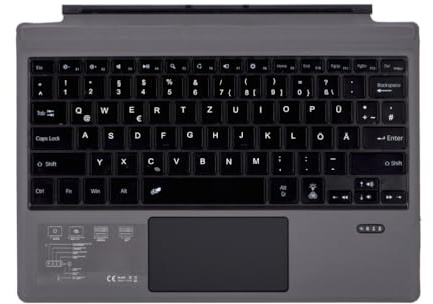 Tastaturschutz für Surface Pro 3/4/5/6/7, Tragbare drahtlose Bluetooth-Tastatur mit Touchpad, 7-Farbige LED-Hintergrundbeleuchtung Und Eingebaute wiederaufladbare Batterie,Deutsch