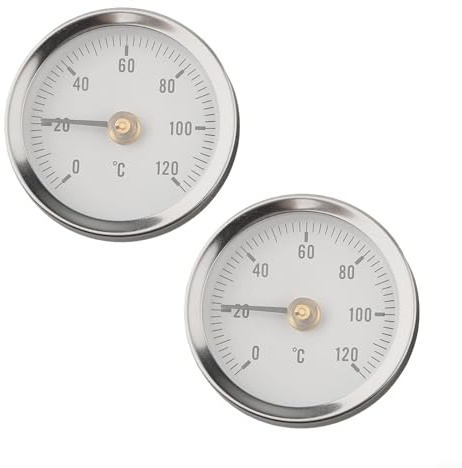 Edelstahl Klemmfederthermometer 63mm Rohrtemperaturmesser 0120°C mit Bimetall-Befestigung für Systeme Heizung für Leitungen und Zubehör passt