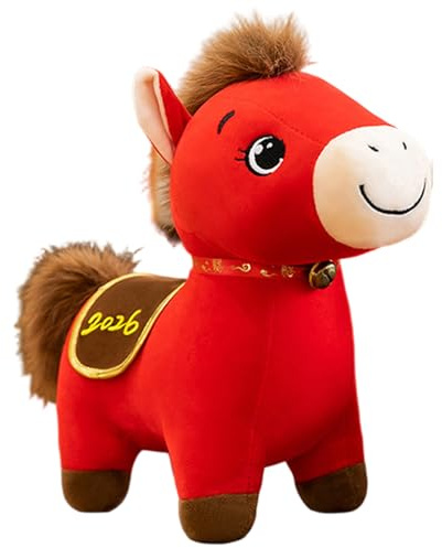 DAGLLGEW Cheval en Peluche 9, 8 Pouces Cheval du Zodiaque Rouge Animal en Peluche pour Le Nouvel an Chinois Décorations de Table de Bureau à Domicile Jouets en Animaux