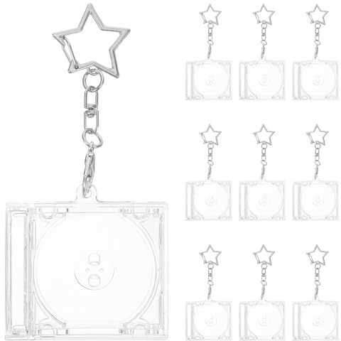 KICHOUSE 10 Mini-CD-Schlüsselanhänger-Albumhüllen – Transparente Mini-CD-Schlüsselanhänger aus Kunststoff – Blanko-CD-Halter zum Basteln, zum Aufhängen, Dekorieren von Rucksäcken und Verschenken
