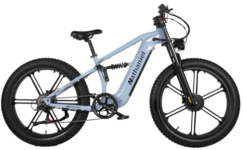 mihogo SYR09 E-Bike Fatbike, E-Mountainbike mit Doppelmotor, 26 x 4,0 Zoll Fat Tire Elektrofahrrad, 48V 20Ah Abnehmbarer Akku, bis zu 140km Reichweite, 3,5 Farbdisplay, Aluminiumrahmen (Hellblau)